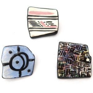 Artisan hand painted ceramic brooch lot of 3 Abstract